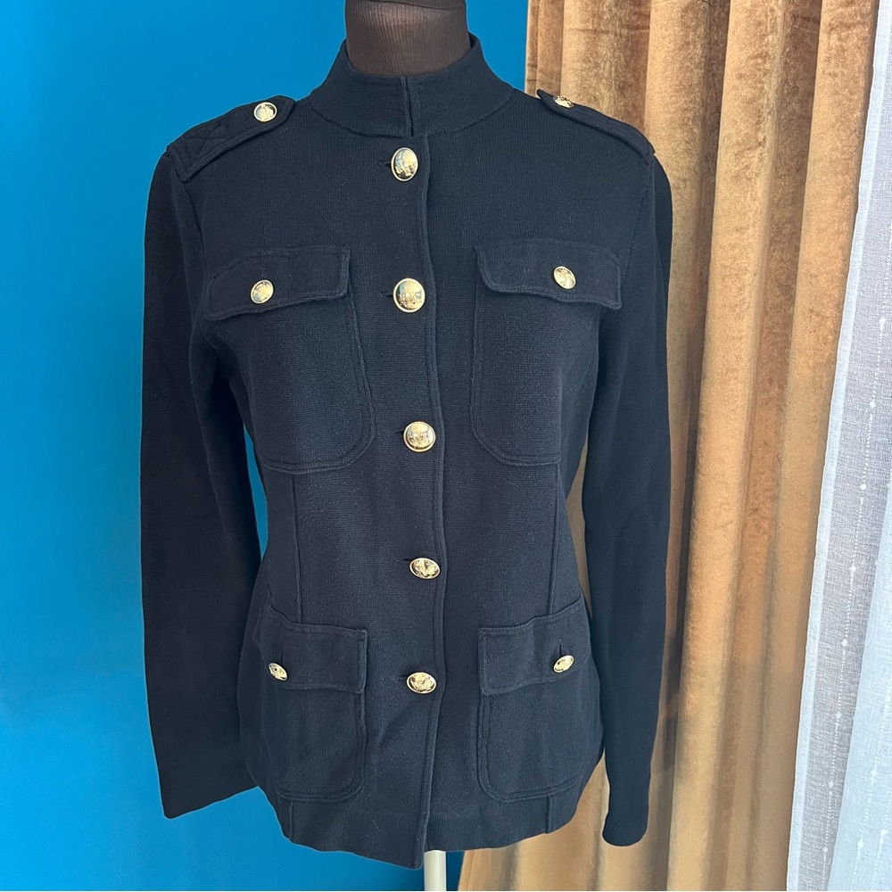 Lauren Ralph Lauren Women’s Black Cotton Military Style Cardigan Sweater Size M